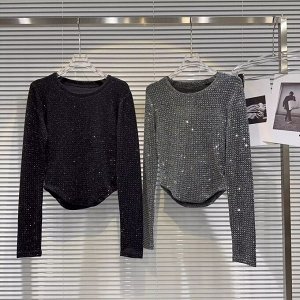 Лонгслив женский PLUS SIZE, со стразами