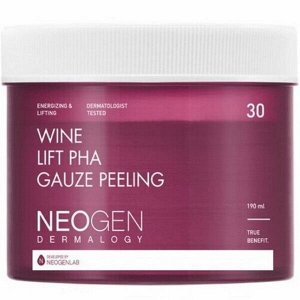 Пилинг-пэды с комплексом кислот NeoGen Dermalogy Wine Lift PHA Gauze Peeling, 30шт (190мл)