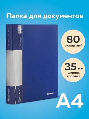 Папка для документов, 80 вкладышей формата А4, несъемных, «Стандарт» солидного синего цвета