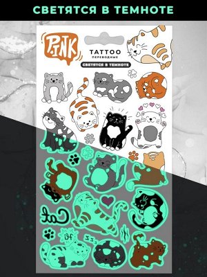 Наклейки-тату переводные P.Ink Котики, светятся в темноте, 27 шт
