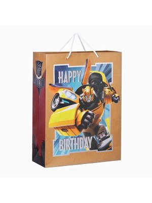 Пакет подарочный крафт Happy Birthday, 40x31x11.5 см, Трансформеры
