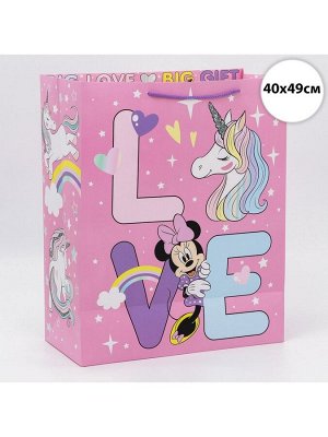 Пакет подарочный Love, 40x49x19 см, упаковка, Минни Маус и Единорог