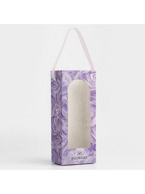 Пакет-переноска для цветов с пластиковым окном, Flowers, сиреневая, 30 х 12 х 8 см