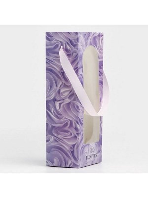 Пакет-переноска для цветов с пластиковым окном, Flowers, сиреневая, 30 х 12 х 8 см