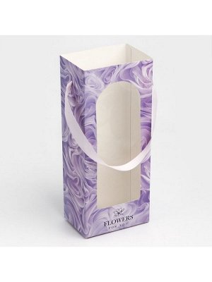 Пакет-переноска для цветов с пластиковым окном, Flowers, сиреневая, 30 х 12 х 8 см