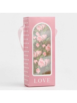 Пакет-переноска для цветов с пластиковым окном, Love, розовая, 30 х 12 х 8 см