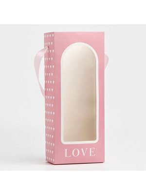 Пакет-переноска для цветов с пластиковым окном, Love, розовая, 30 х 12 х 8 см