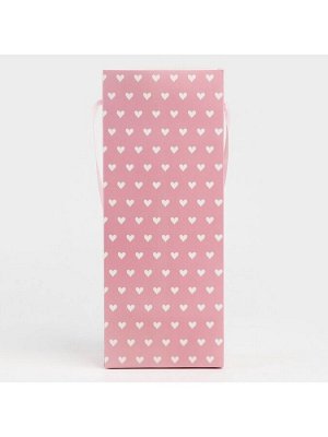 Пакет-переноска для цветов с пластиковым окном, Love, розовая, 30 х 12 х 8 см