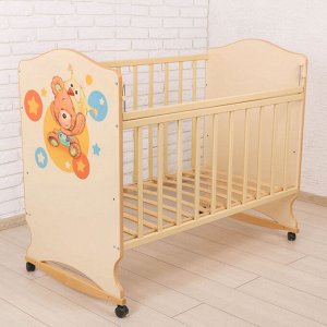 Детская кроватка «Мишутка» на колёсах или качалке, цвет бежевый