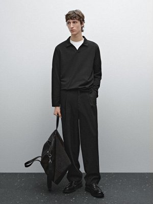 Massimo Dutti Хлопковый свитер с V-образным вырезом и воротником-поло