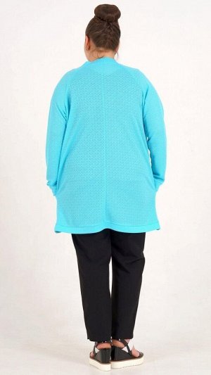 Жакет Кардиган из трикотажного полотна. Длинные рукава в 44-46 р 69 см, в 48-62 р 72 см.  Без подклада. Без застёжки. ДИ в 44-46 р 83 см, в 48-50 р 84 см, в 52-54 р 85 см, в 56-58 р 86 см, в 60-62 р 8