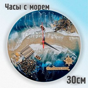 Часы  настенные из дерева с морем из эпоксидной смолы