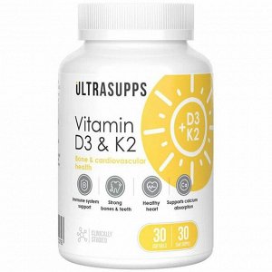 Витамин Д ULTRASUPPS Vitamin D3+K2 2000IU - 30 гел.капс