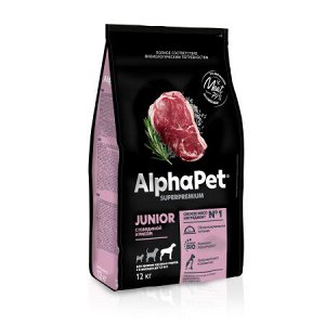 AlphaPet для  щенковков крупных пород с 6мес до 1,5лет Говядина Рис 12кг