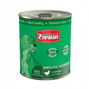 Четвероногий Гурман Мясное ассорти конс 340гр для собак Курица
