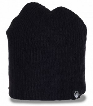Шапка Практичная черная шапка ребристой вязки - для активных мужчин и на природу и на охоту №464