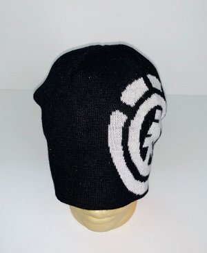 Шапка Черная шапка с крупным белым узором  №117