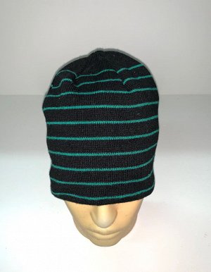 Шапка Черная шапка в зеленую полоску  №265