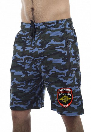 Мужские летние шорты "Полиция" из камуфляжной ткани с вышитой эмблемой. Легкие, стильные, удобные. №789