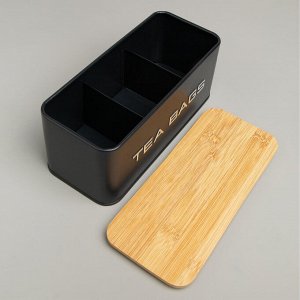 Эко-органайзер для чайных пакетиков из стали и бамбука, 20,5×9×8 см, 1 шт.