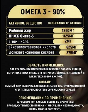 Омега 3 aTech Premium Omega-3 90% 1250мг (625/375) - 60 капс
