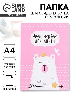 Папка для свидетельства о рождении для девочки, А4 «Мишка»