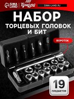 Набор торцевых головок и бит ТУНДРА, вороток, 19 предметов