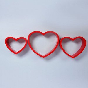 Набор полок "Сердца", 33?40 см, 26?33 см, 20?27 см, толщина 2 см, МДФ, красный