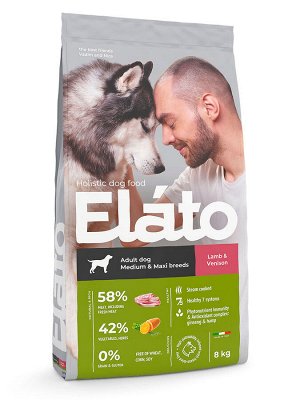 Elato Holistic для собак Adult Medium&Maxi средних и крупных пород Ягненок Оленина 8кг