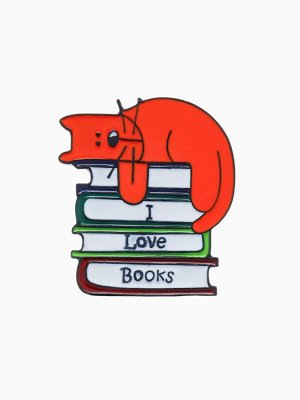 Значок «Кот» на книгах, цветной в чёрном металле