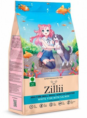 Zillii для собак Adult Small Breed для мелких пород с чувствительным пищеварение  Белая Рыба Лосось 800гр