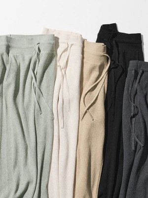 UNIQLO - женские трикотажные брюки в рубчик со шнурком - 08 DARKGRAY