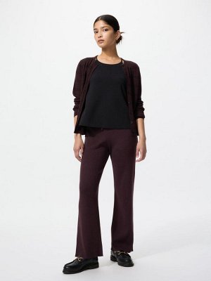 UNIQLO - женские трикотажные брюки в рубчик со шнурком - 19 WINE