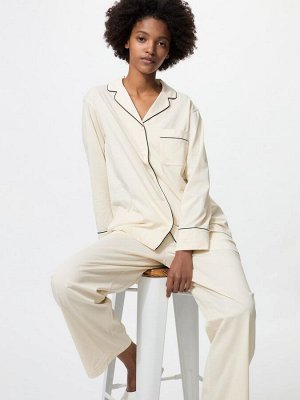 UNIQLO AIRism - женская однотонная пижама из хлопка - 01 OFFWHITE