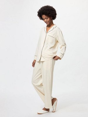 UNIQLO AIRism - женская однотонная пижама из хлопка - 01 OFFWHITE