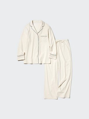 UNIQLO AIRism - женская однотонная пижама из хлопка - 01 OFFWHITE