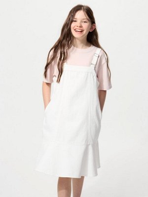 UNIQLO - джинсовый сарафан для девочек с расклешённым подолом - 01 OFFWHITE
