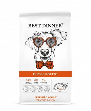 Best Dinner для собак Medium&Maxi с чувствительным пищеварением для крупных и средних пород Утка Картофель 12кг