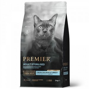 Premier для кошек Sterilised для для кастрированных и стерилизованных Лосось Индейка 2кг