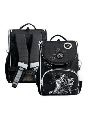Ранец школьный Grizzly, RAm-584 33x25x13, мешок для обуви, черный