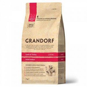 Grandorf для кошек Indoor для домашних Ягненок Индейка 2кг