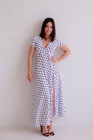 Платье белое в горошек