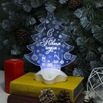 Подставка световая &quot;Елка с подарком&quot;, 24х17 см, SMD3528, ААА*3 (не в компл.), 7 LED, БЕЛЫЙ