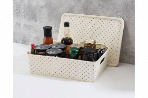 Корзинка с крышкой 7,5 л "Береста" слоновая кость, 35x24,5x10,5 см