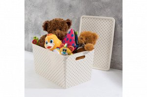 Корзинка с крышкой 14 л, 35x24.5x20.5 см, цвет слоновая кость, модель 'Береста'