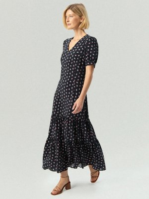 Платье макси из 100% купры с цветочным принтом, PL1668/july
