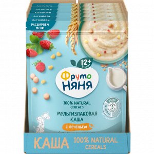 ФРУТОНЯНЯ Каша 200г молочная мультизлаковая с земляничным печеньем, кукурузными сердечками и кусочками земляники 12+