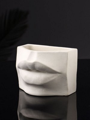 Фигурное кашпо для цветов «Губы», 115 мл, 10x18x7 см, гипс, белое