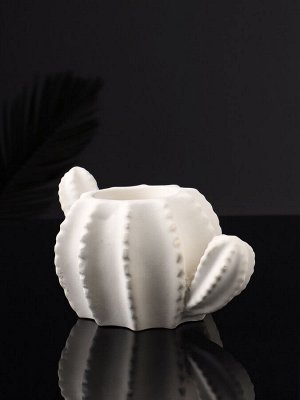 Фигурное кашпо для цветов «Кактус», 103 мл, 15x8x10 см, гипс, белое