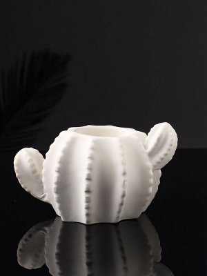 Фигурное кашпо для цветов «Кактус», 103 мл, 15x8x10 см, гипс, белое
